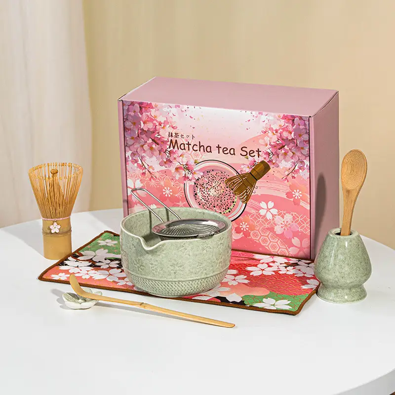 Cross-Border Japanese Matcha Tea Set 7-Piece Pink Ceramic Bowl - Image 8
