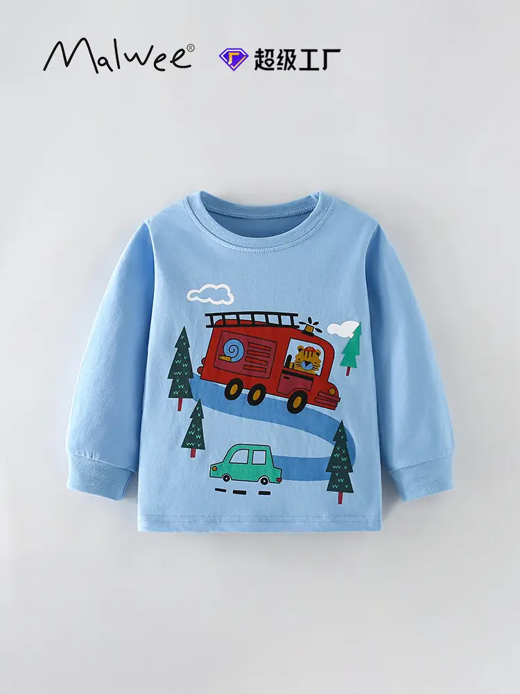 Kids Fire Engine T-Shirt Blue Winter Print - Image 2