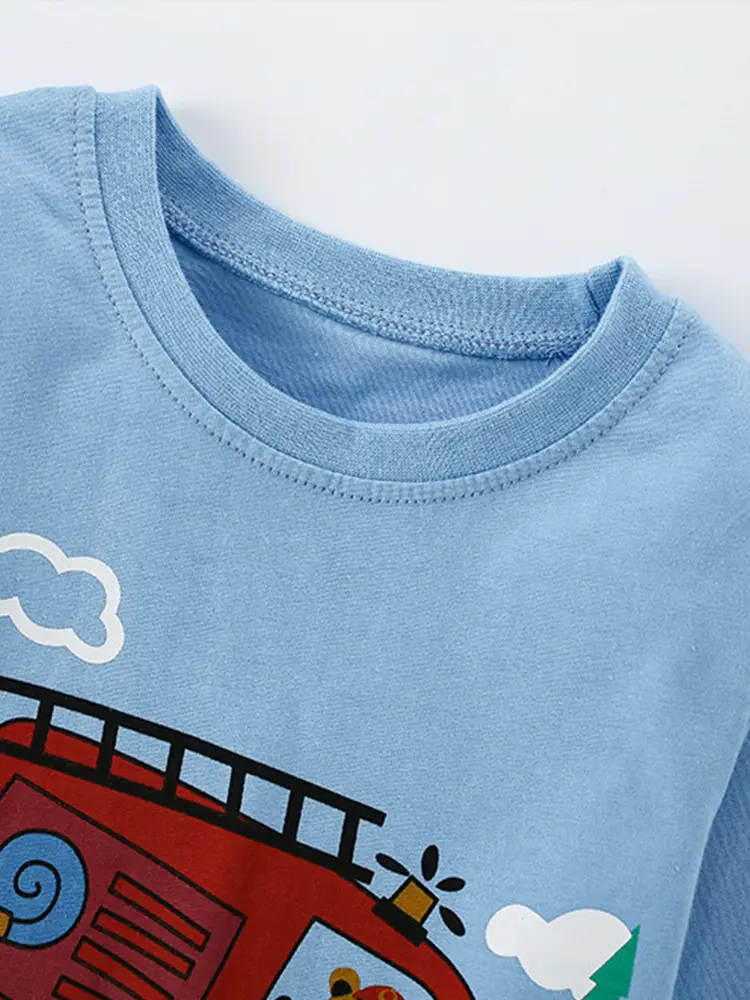 Kids Fire Engine T-Shirt Blue Winter Print - Image 3