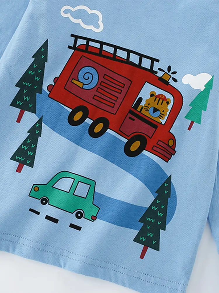 Kids Fire Engine T-Shirt Blue Winter Print - Image 4