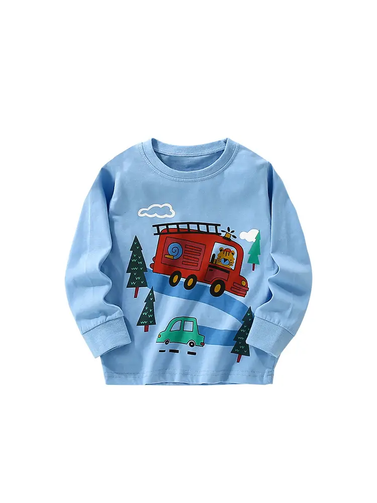 Kids Fire Engine T-Shirt Blue Winter Print - Image 6