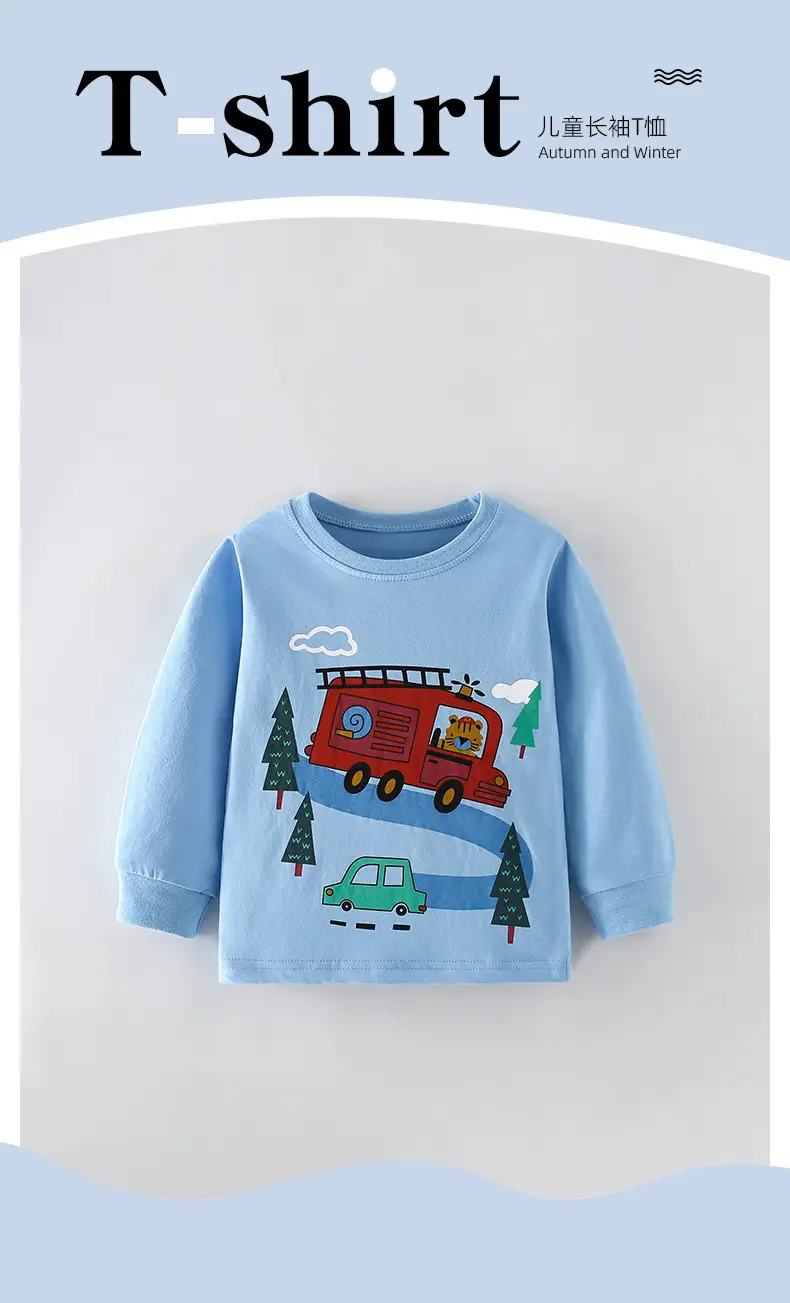 Kids Fire Engine T-Shirt Blue Winter Print — feature 1