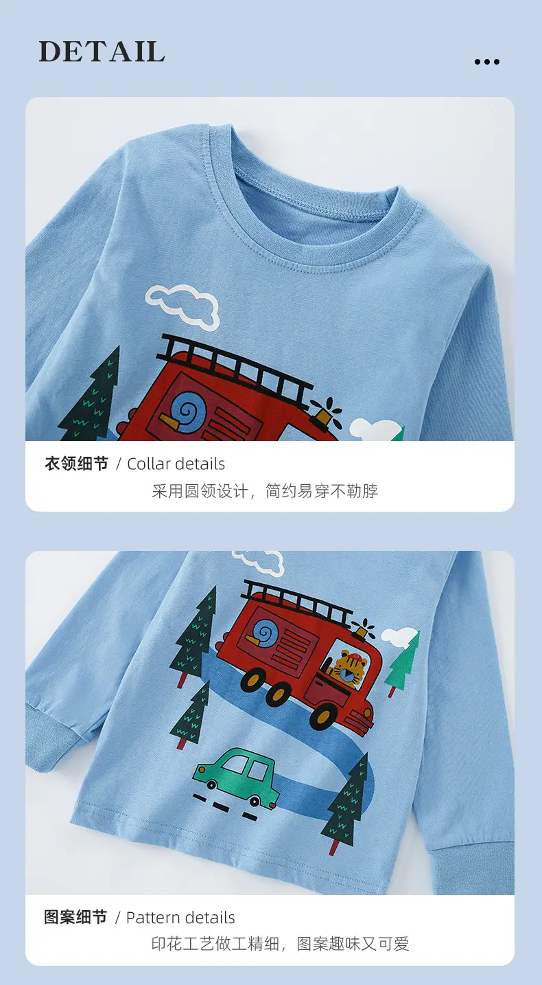 Kids Fire Engine T-Shirt Blue Winter Print — feature 5