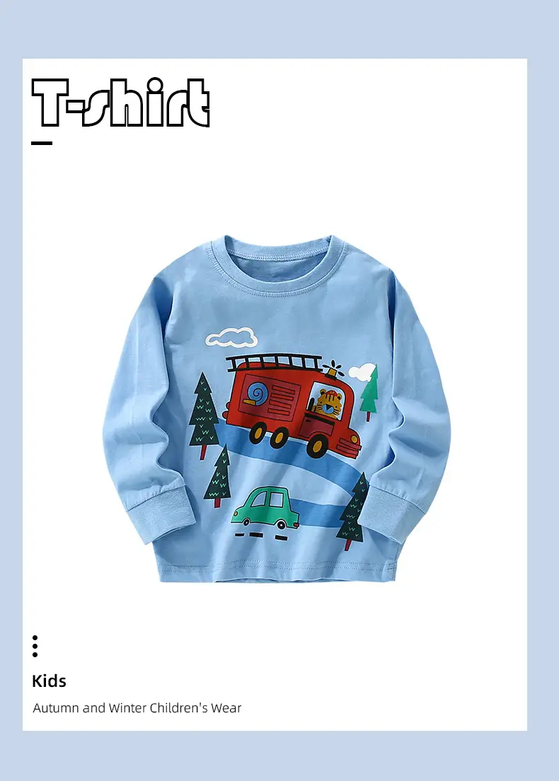 Kids Fire Engine T-Shirt Blue Winter Print — feature 7