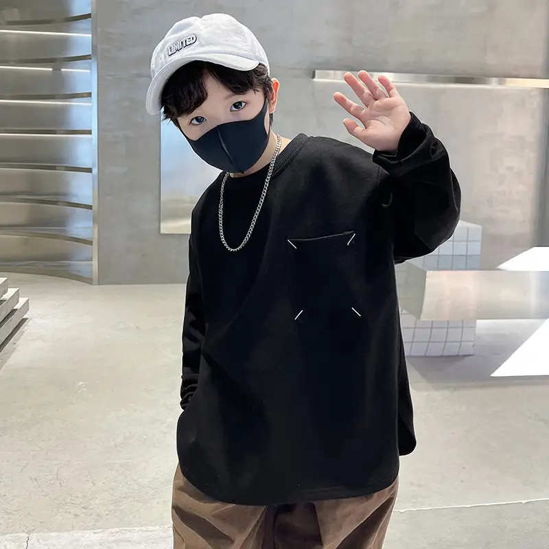 Boys Sweatshirt Black Long Sleeve Casual Top