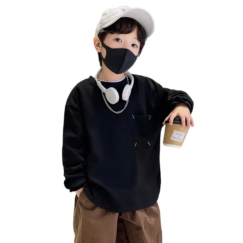 Boys Sweatshirt Black Long Sleeve Casual Top