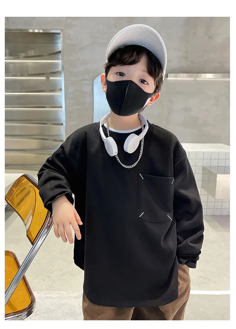Boys Sweatshirt Black Long Sleeve Casual Top — feature 4