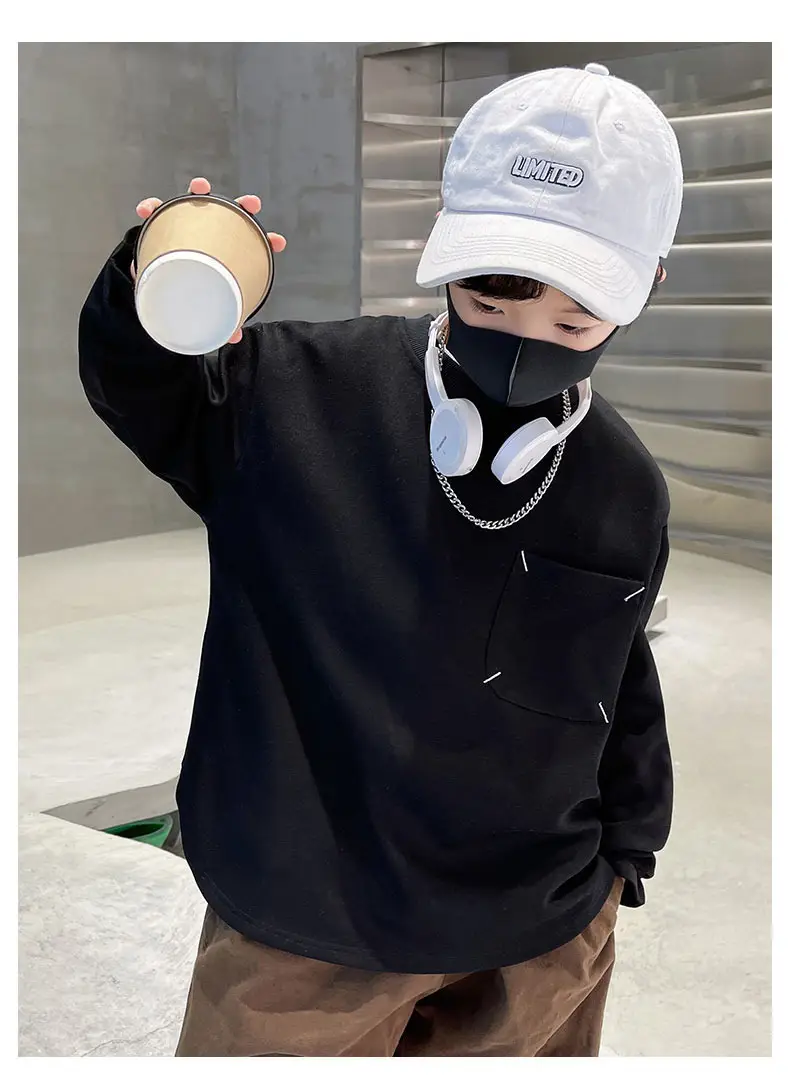 Boys Sweatshirt Black Long Sleeve Casual Top — feature 5