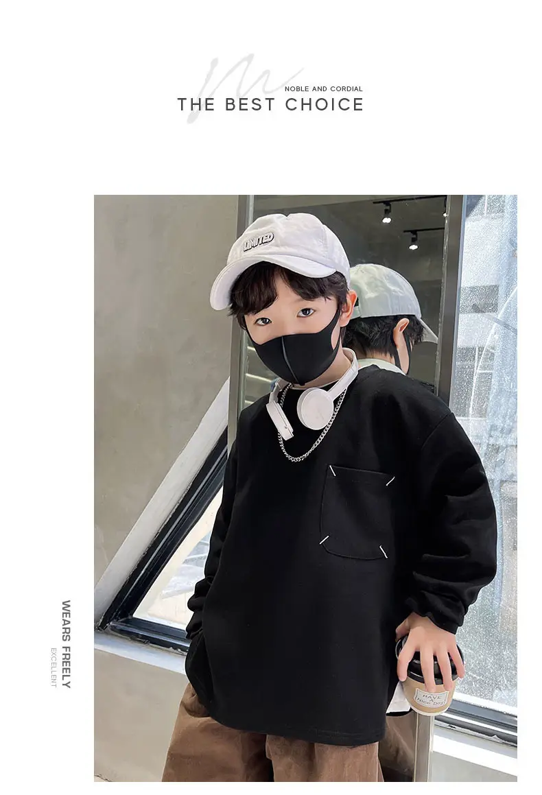 Boys Sweatshirt Black Long Sleeve Casual Top — feature 6