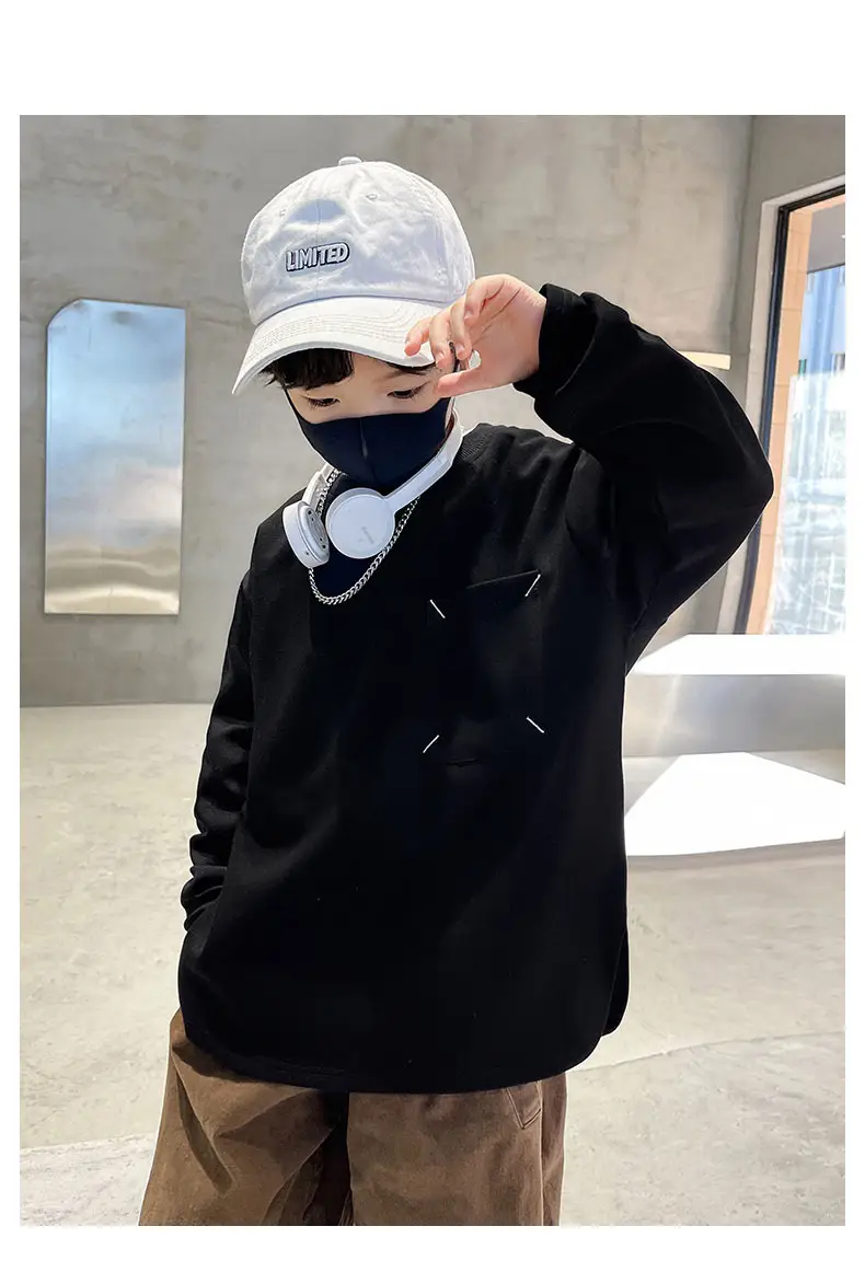 Boys Sweatshirt Black Long Sleeve Casual Top — feature 7