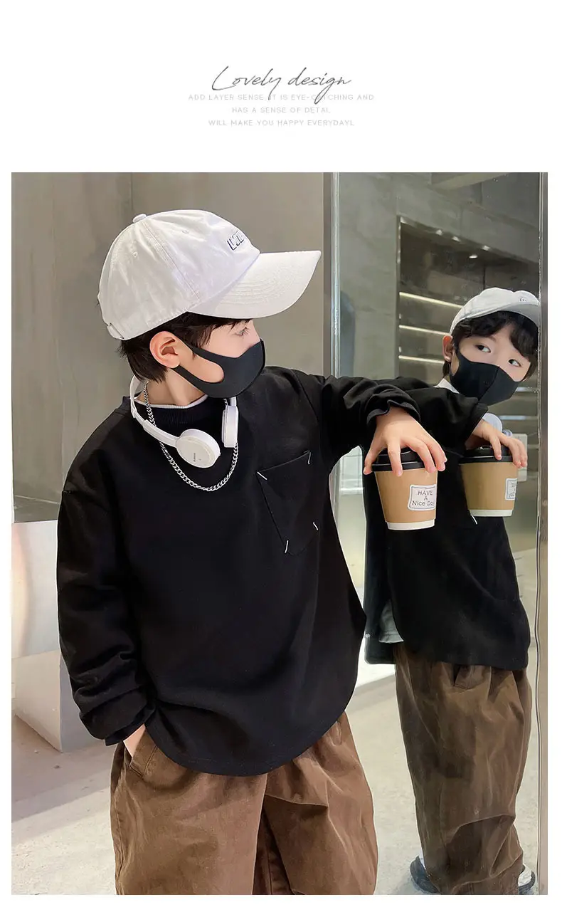 Boys Sweatshirt Black Long Sleeve Casual Top — feature 8
