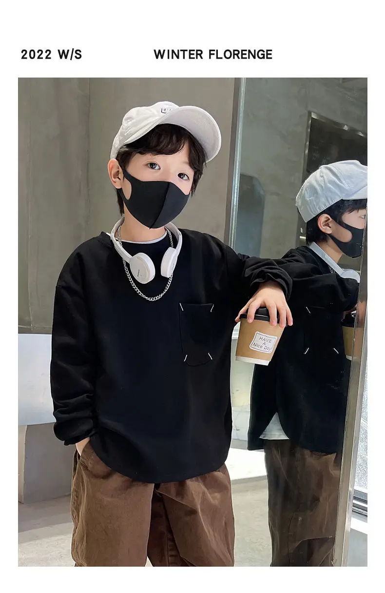 Boys Sweatshirt Black Long Sleeve Casual Top — feature 9