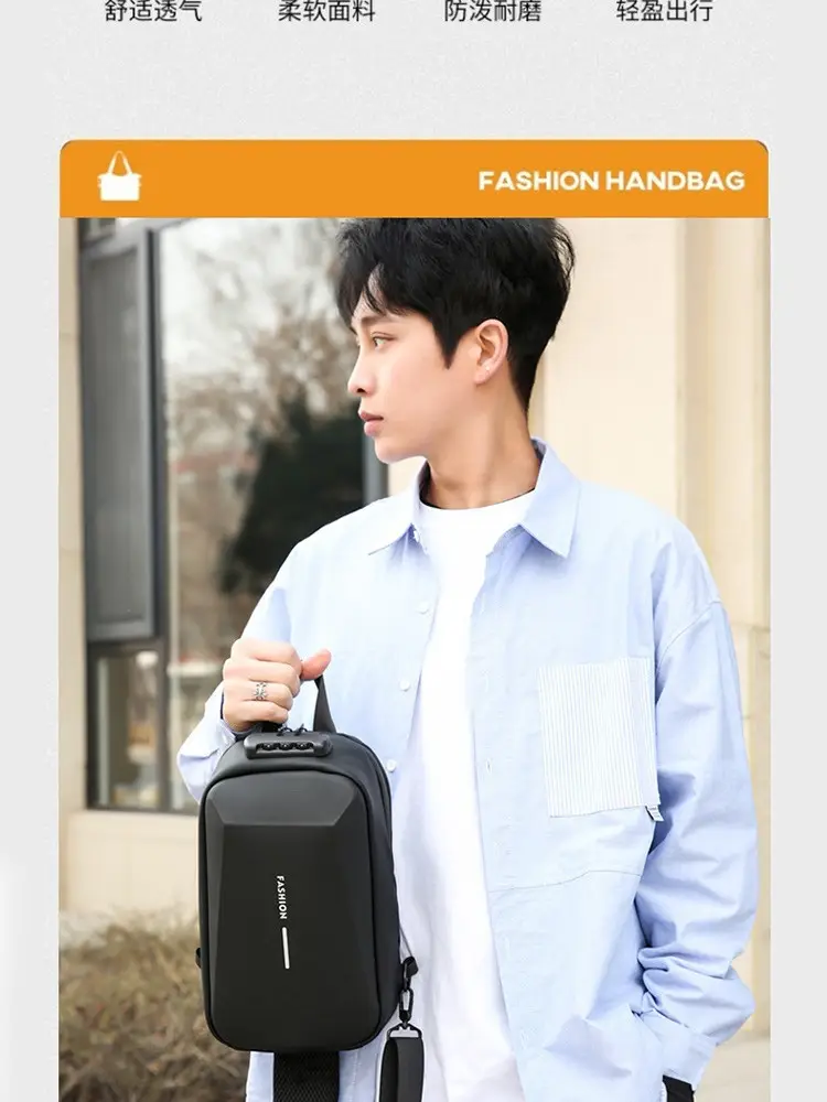 Men's Black Crossbody Bag Large Capacity Casual Luggage