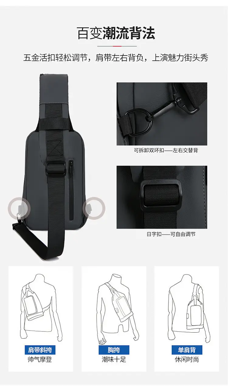 Men's Black Crossbody Bag Large Capacity Casual Luggage — feature 13