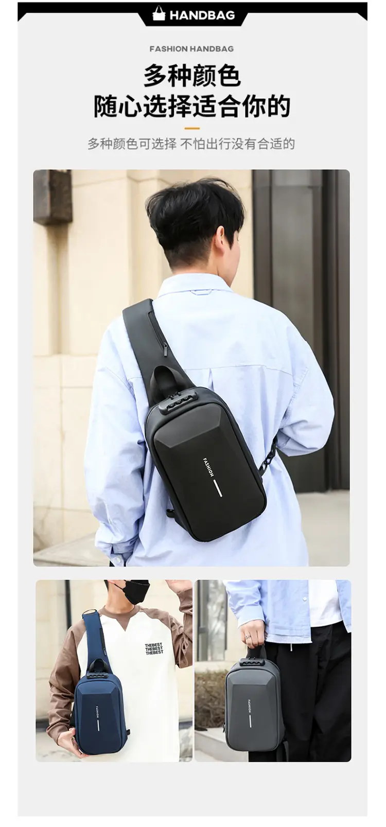Men's Black Crossbody Bag Large Capacity Casual Luggage — feature 8