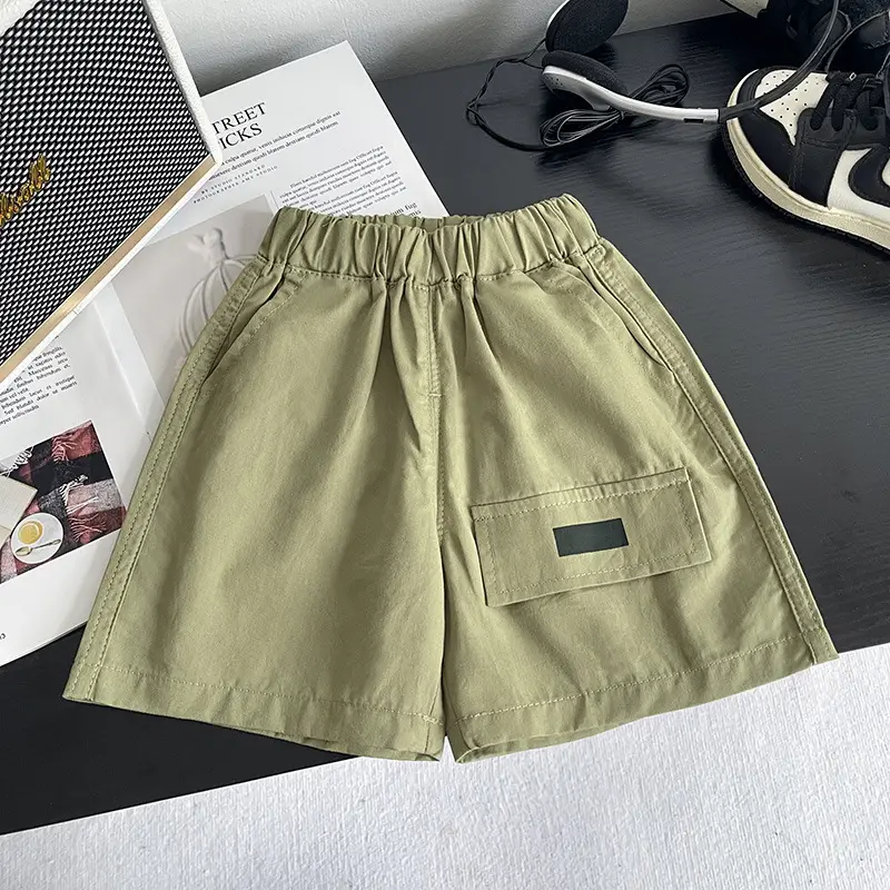 Children Summer Shorts Set Olive Green Cartoon Print