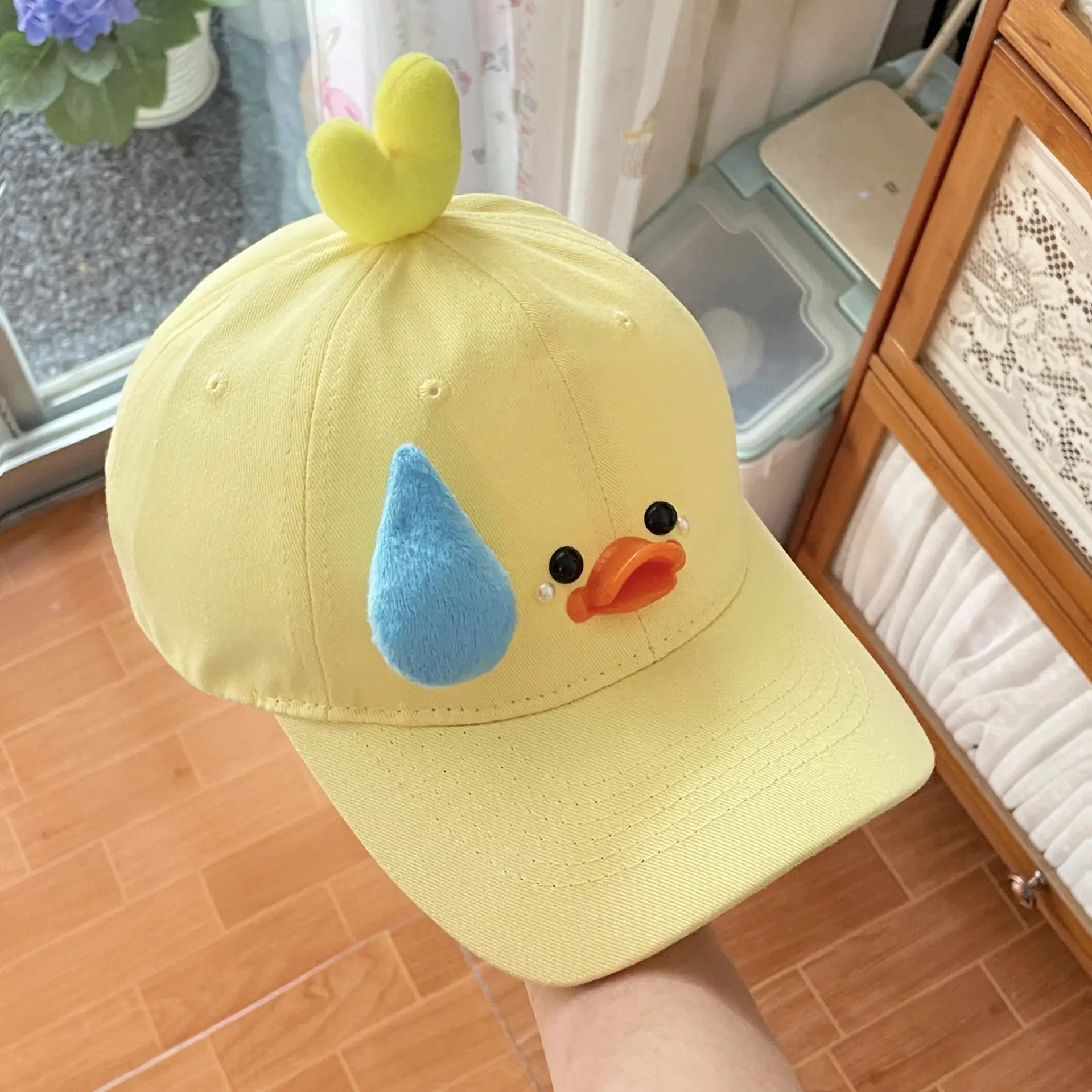 Cute Duck Cap for Women Sun Protection Face Slimmer Yellow
