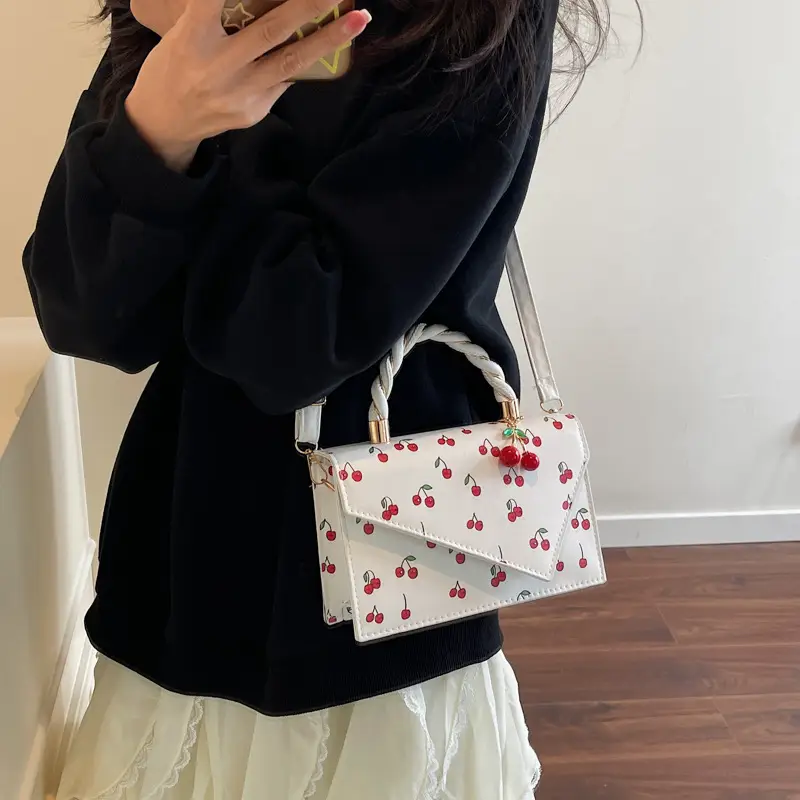 Pink Cherry Print Women Shoulder Bag 2025 - Image 6