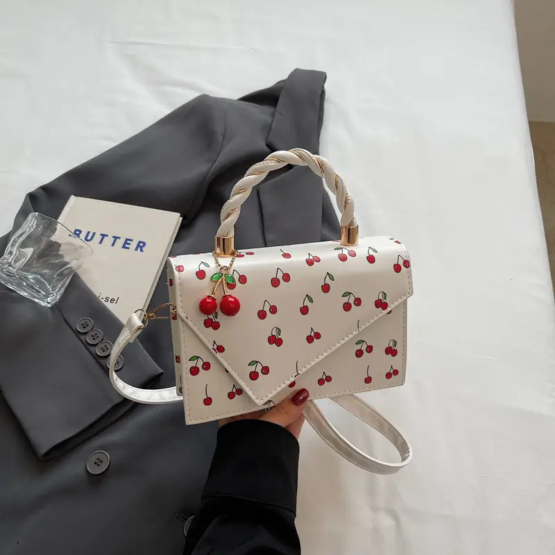 Pink Cherry Print Women Shoulder Bag 2025 - Image 2