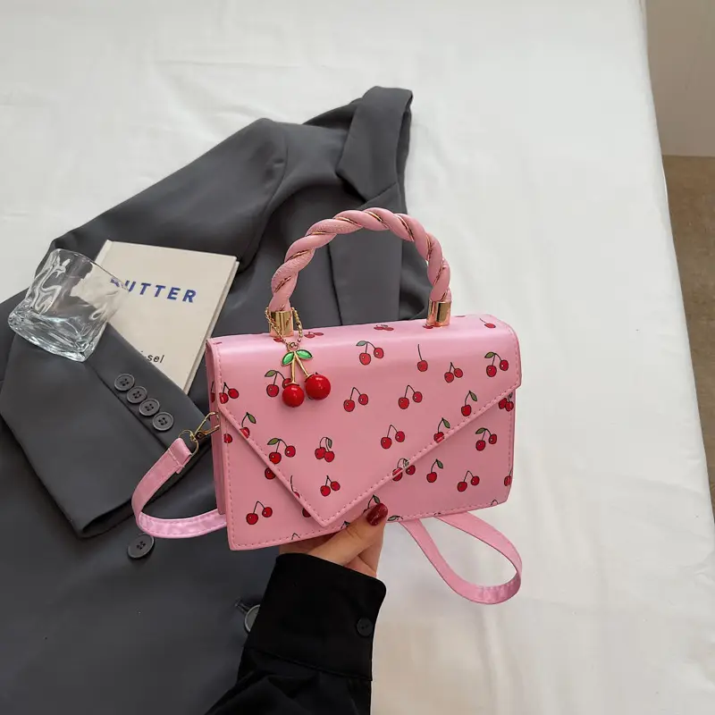 Pink Cherry Print Women Shoulder Bag 2025 - Image 3