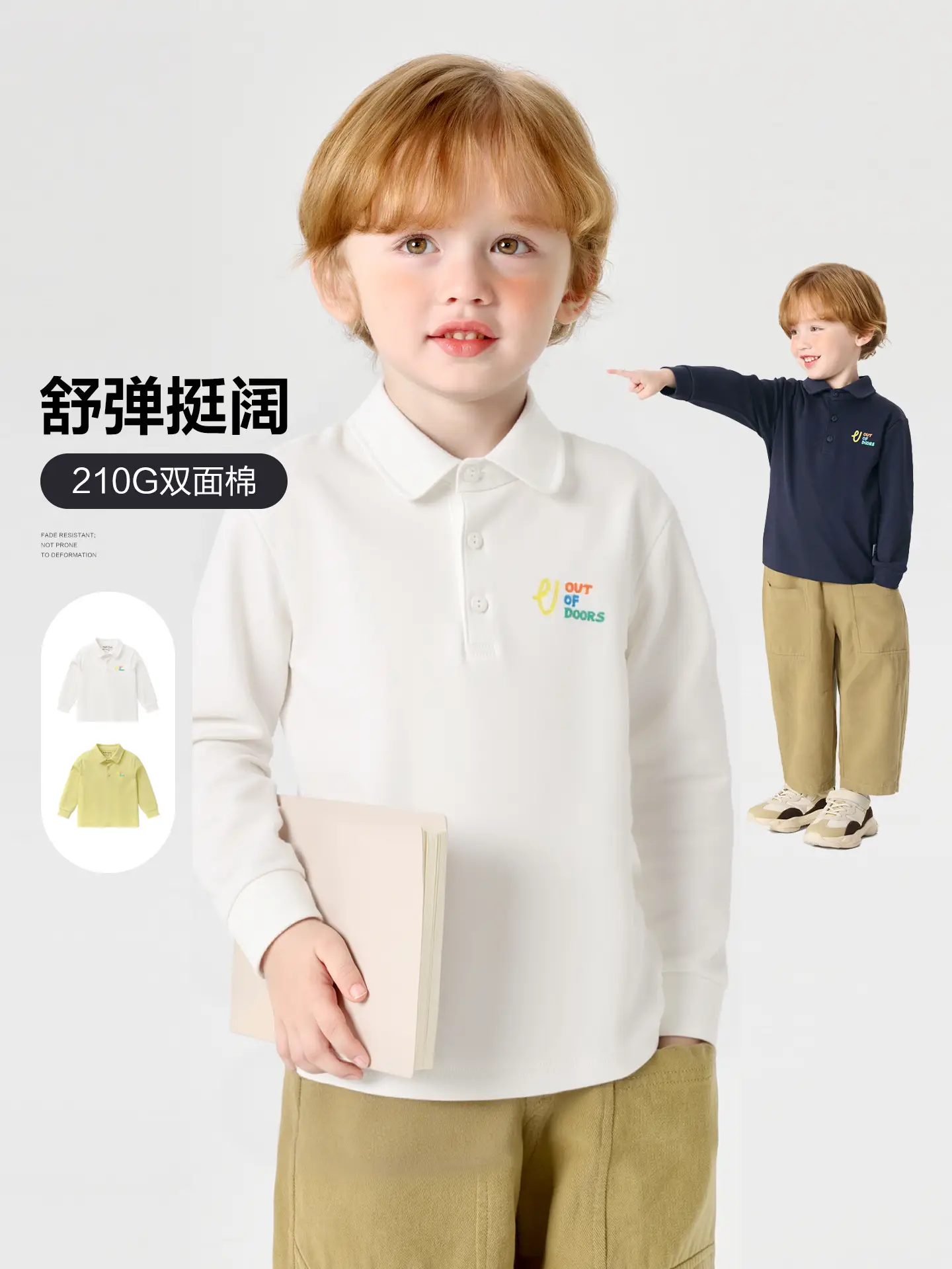Right European Style Boys Polo Shirt Navy Blue Long Sleeve Spring - Image 4