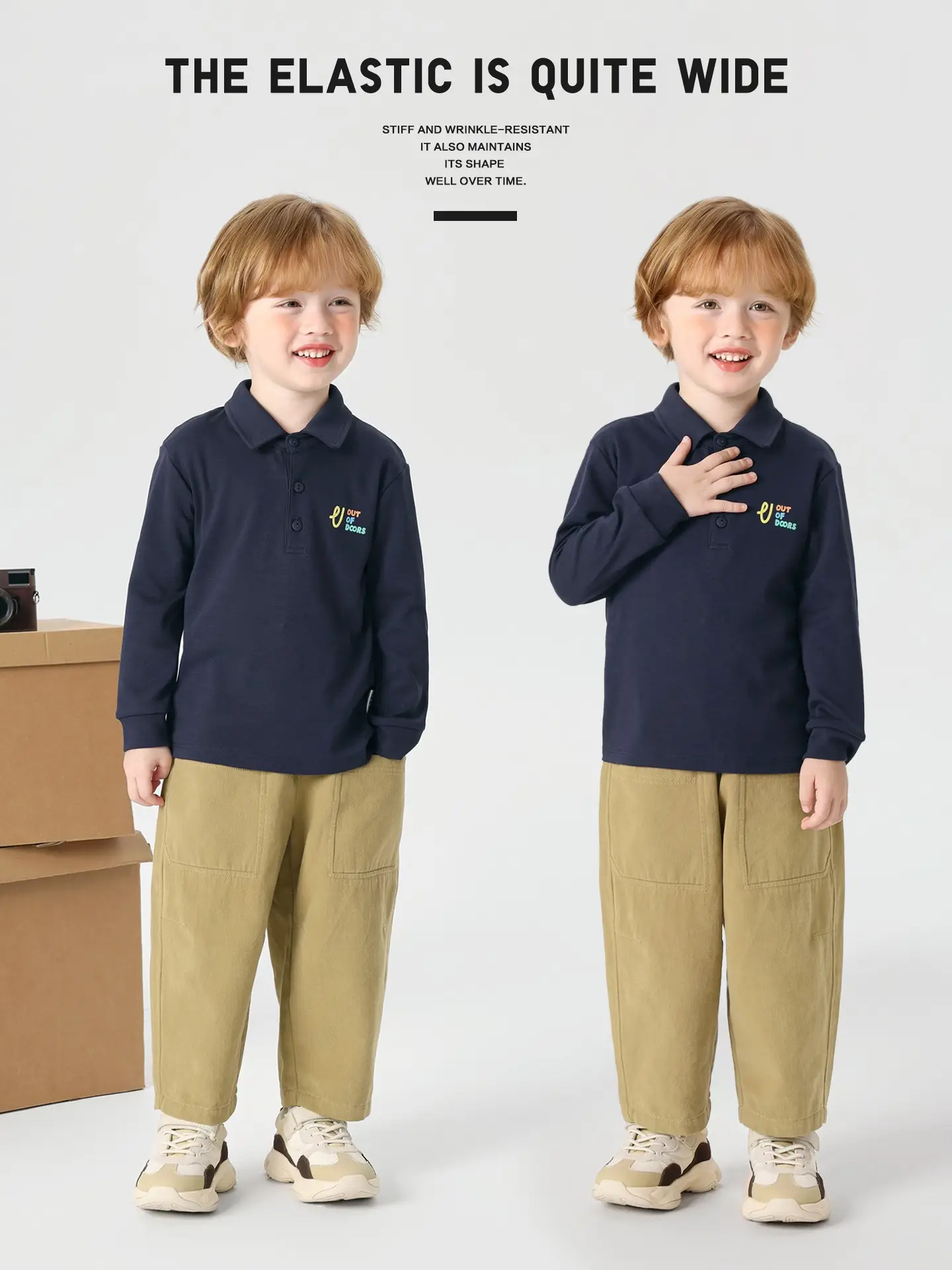 Right European Style Boys Polo Shirt Navy Blue Long Sleeve Spring - Image 7