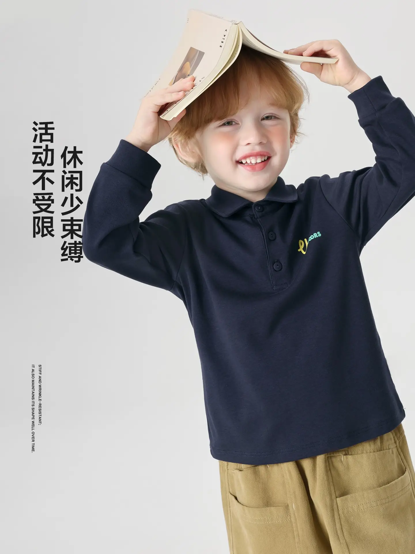 Right European Style Boys Polo Shirt Navy Blue Long Sleeve Spring - Image 8
