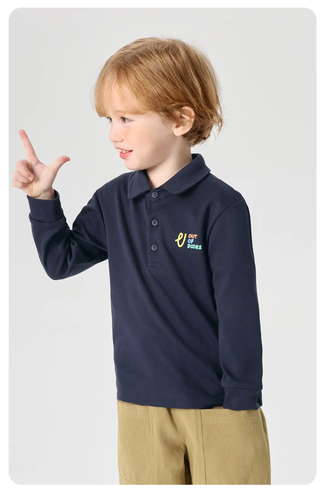 Right European Style Boys Polo Shirt Navy Blue Long Sleeve Spring — feature 14
