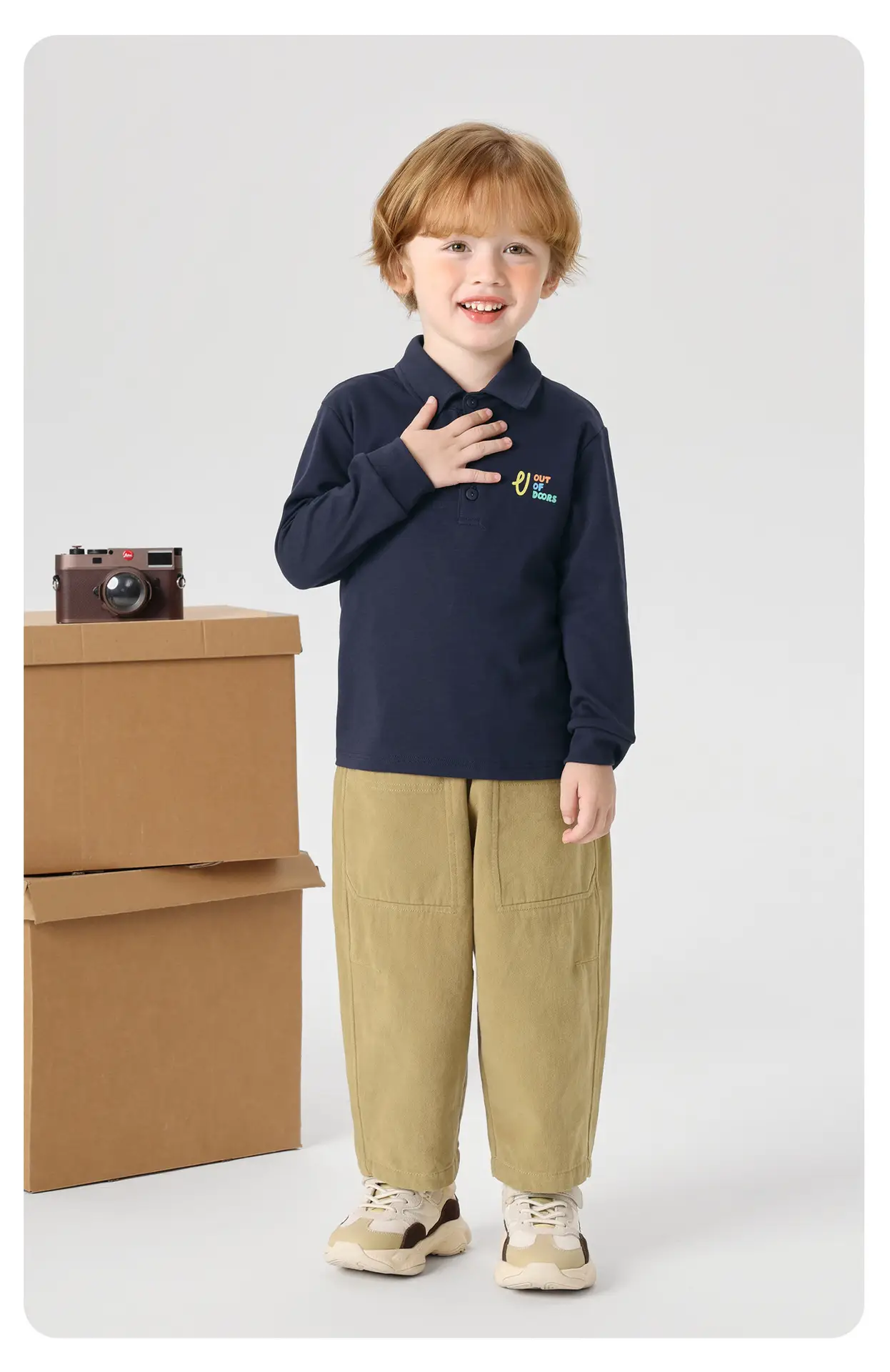 Right European Style Boys Polo Shirt Navy Blue Long Sleeve Spring — feature 15