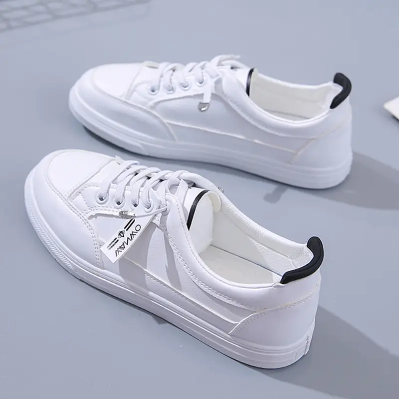 Women White Casual Leather Sneakers with Green Accent