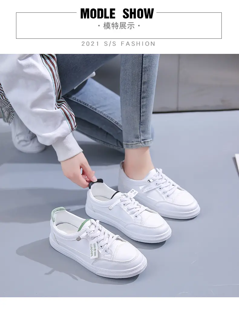 Women White Casual Leather Sneakers with Green Accent — feature 12