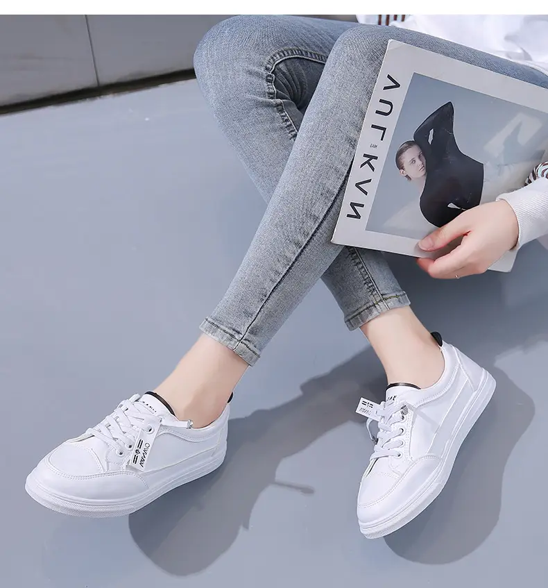 Women White Casual Leather Sneakers with Green Accent — feature 22