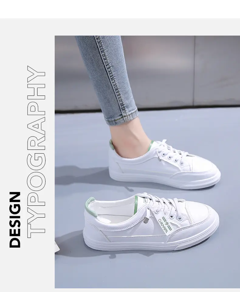 Women White Casual Leather Sneakers with Green Accent — feature 26