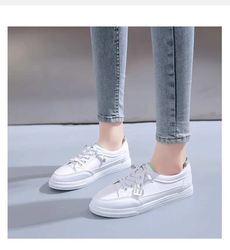 Women White Casual Leather Sneakers with Green Accent — feature 28