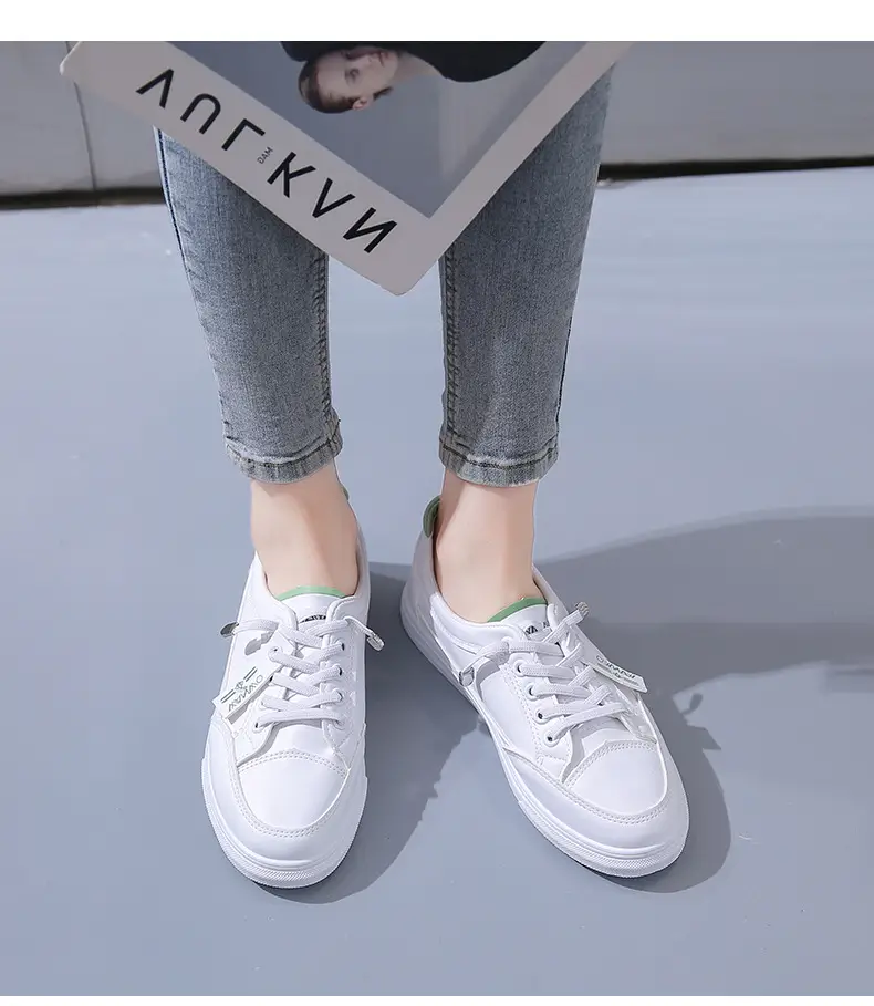 Women White Casual Leather Sneakers with Green Accent — feature 29