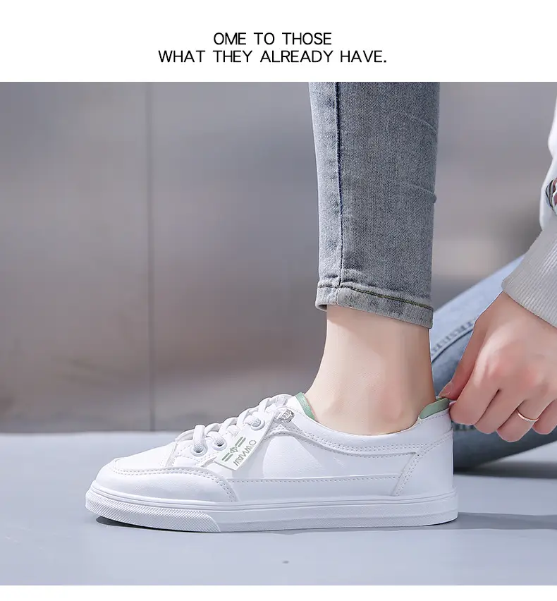 Women White Casual Leather Sneakers with Green Accent — feature 30