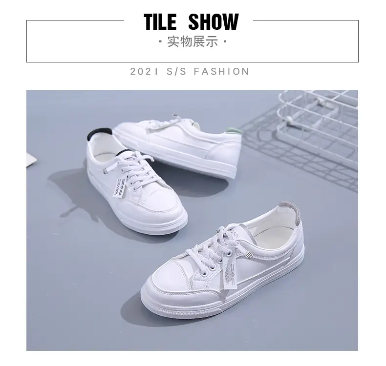Women White Casual Leather Sneakers with Green Accent — feature 31