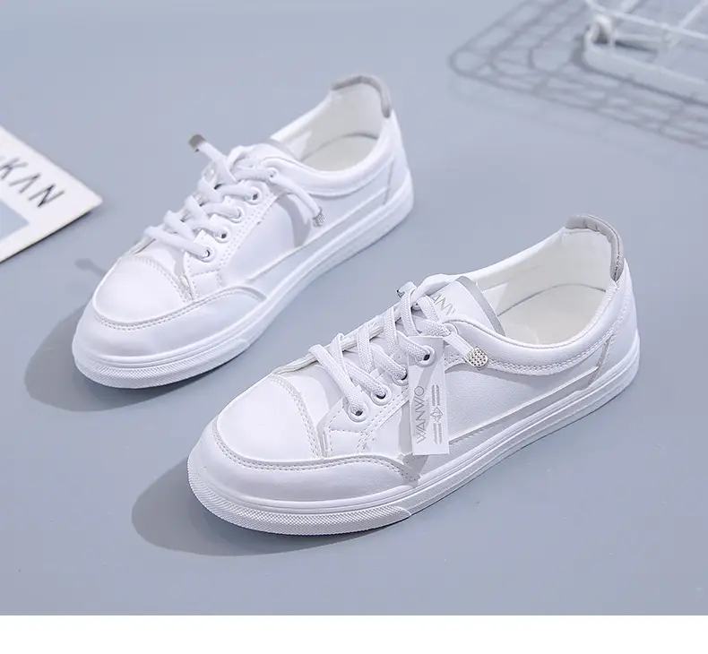 Women White Casual Leather Sneakers with Green Accent — feature 34