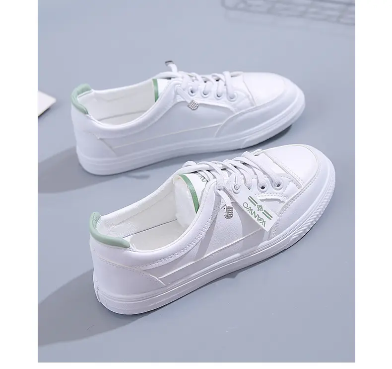 Women White Casual Leather Sneakers with Green Accent — feature 35