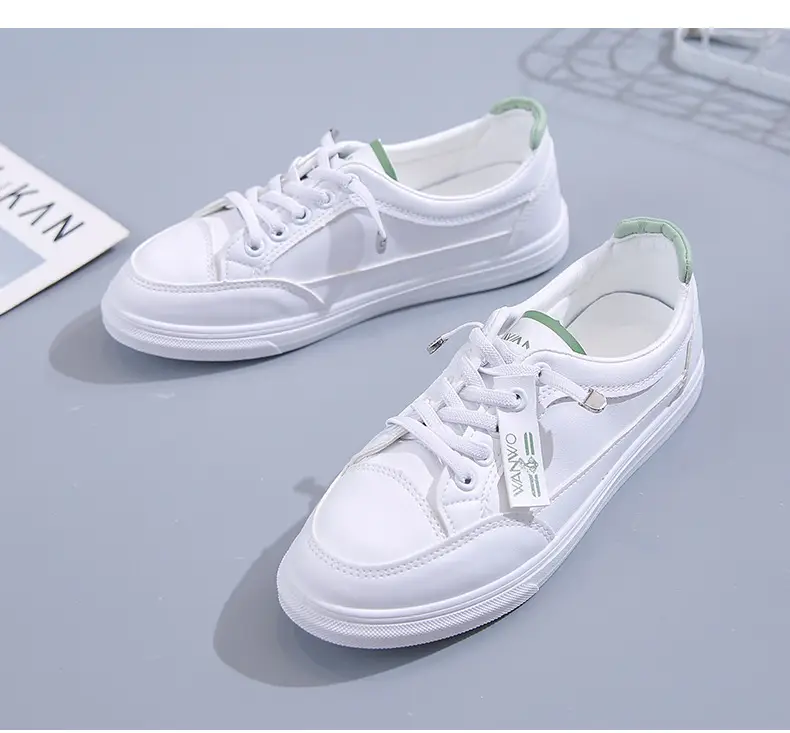 Women White Casual Leather Sneakers with Green Accent — feature 36