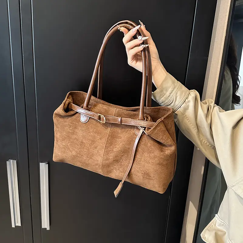 Brown Suede Large Capacity Women's Tote Bag - Image 4