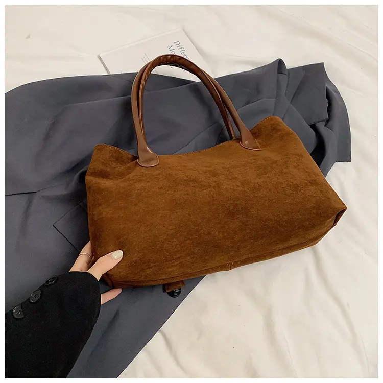 Brown Suede Large Capacity Women's Tote Bag — feature 6