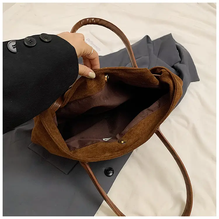 Brown Suede Large Capacity Women's Tote Bag — feature 7
