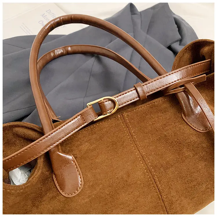 Brown Suede Large Capacity Women's Tote Bag — feature 9
