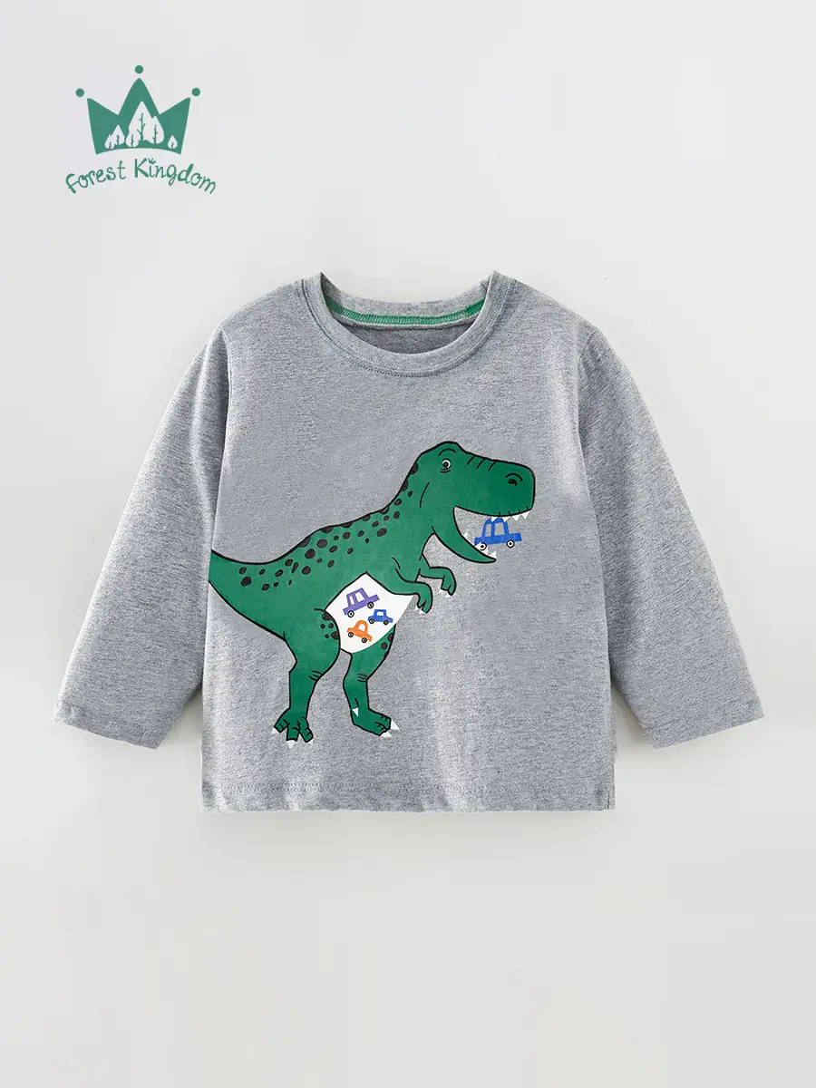 Boy Cotton Dinosaur T-Shirt Grey Round Neck 2025 - Image 2