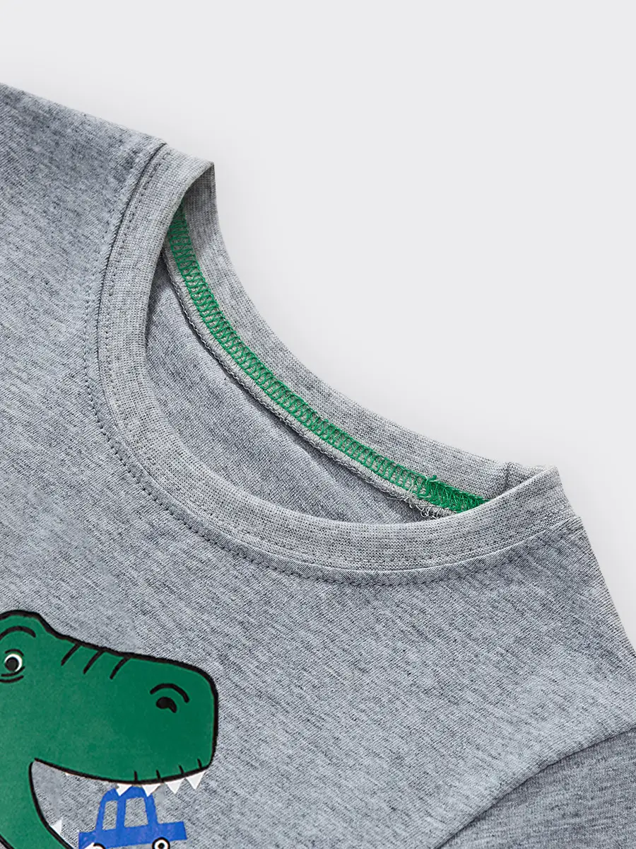 Boy Cotton Dinosaur T-Shirt Grey Round Neck 2025 - Image 3