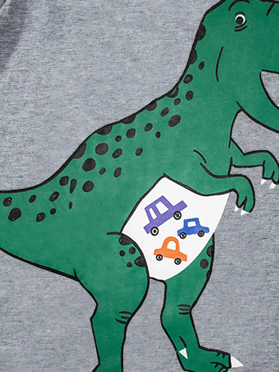 Boy Cotton Dinosaur T-Shirt Grey Round Neck 2025 - Image 4