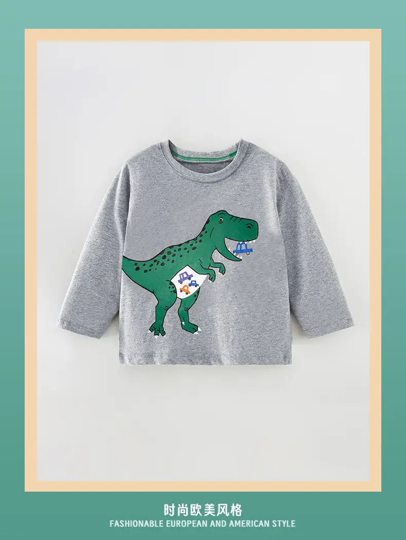 Boy Cotton Dinosaur T-Shirt Grey Round Neck 2025 — feature 2