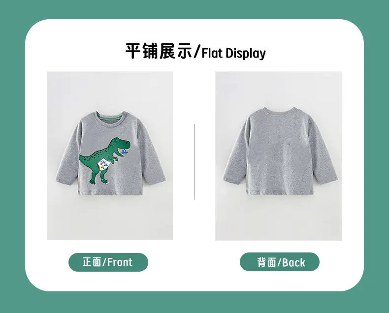 Boy Cotton Dinosaur T-Shirt Grey Round Neck 2025 — feature 4