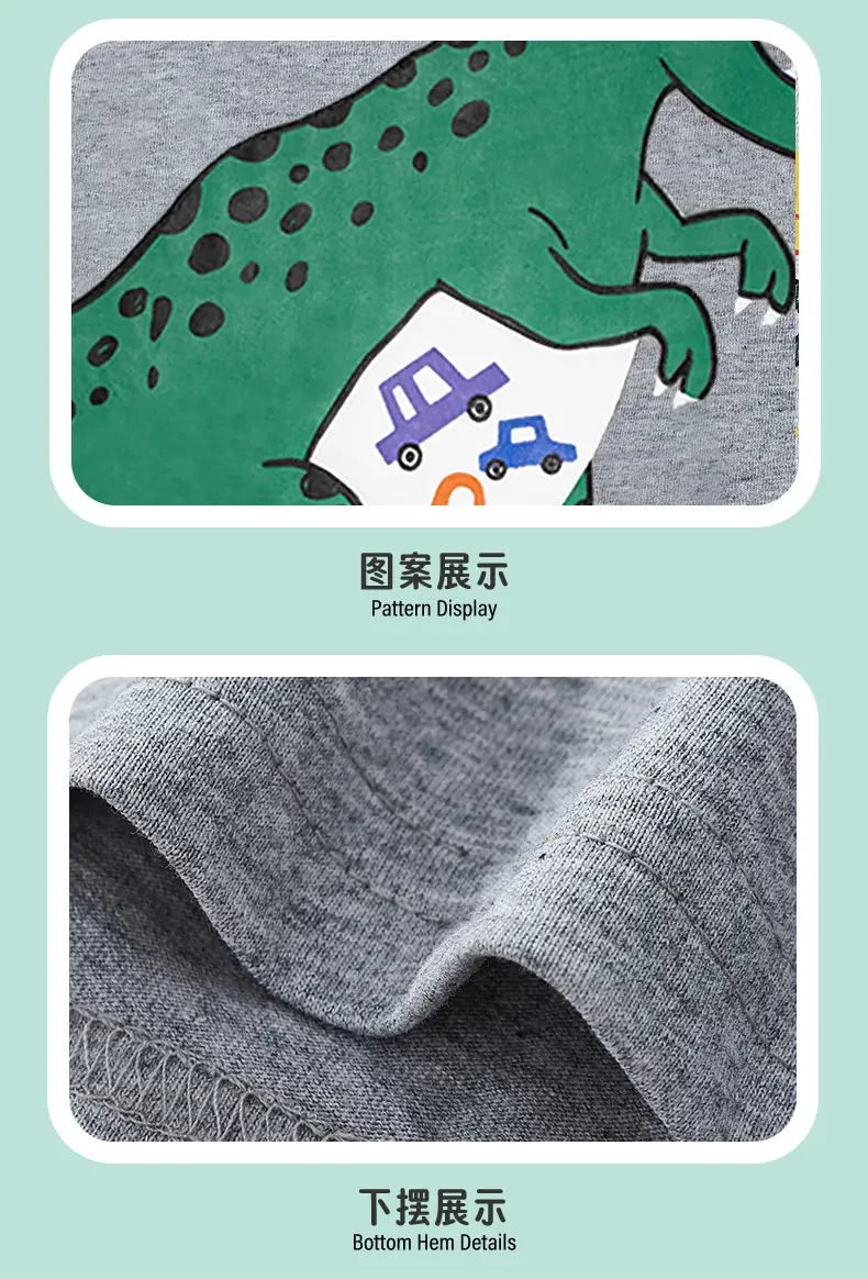 Boy Cotton Dinosaur T-Shirt Grey Round Neck 2025 — feature 8